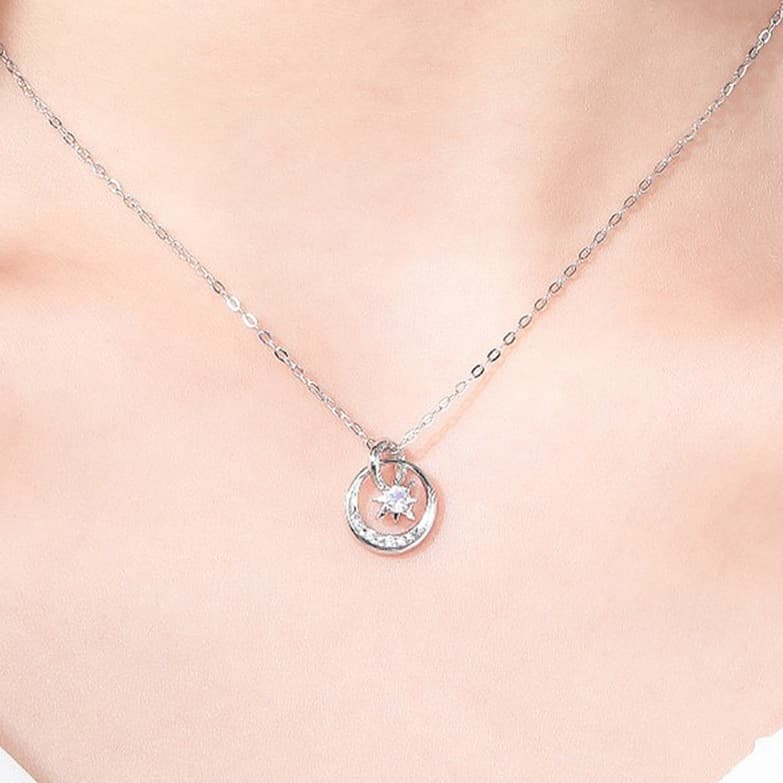 シルバー ネックレス 三日月と星の軌跡ペンダント