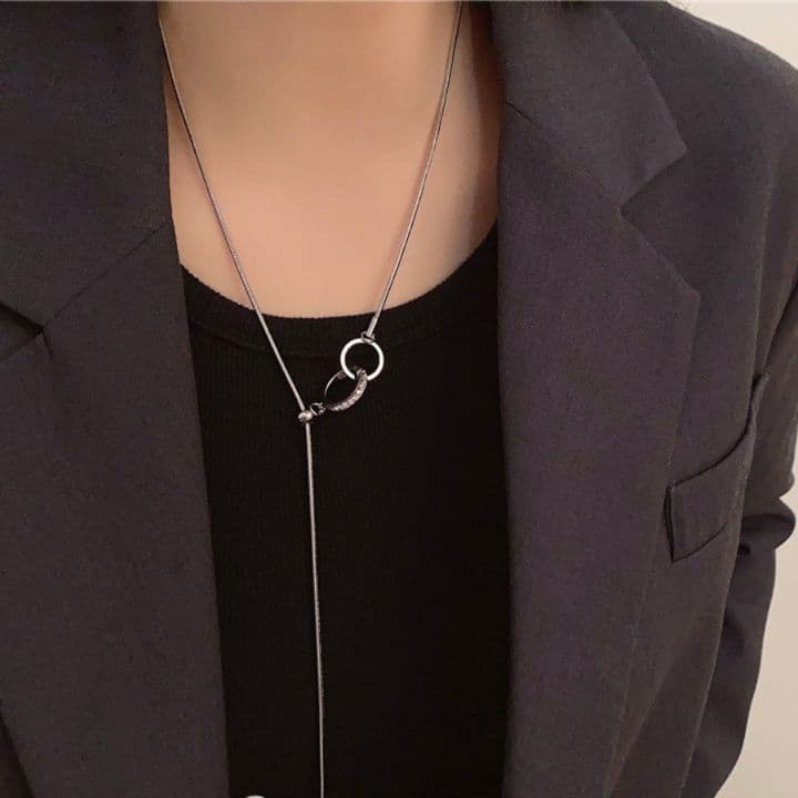 シルバー ネックレス 二重輪のロングラリアット