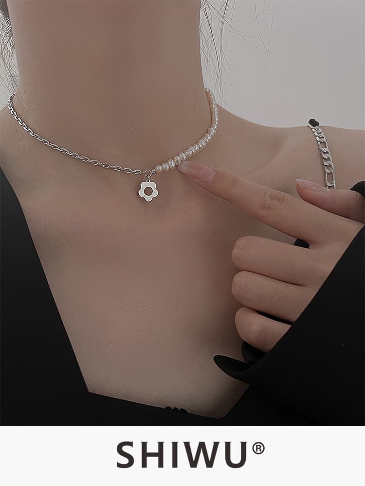 シルバー ネックレス シルバー ネックレス 花モチーフ 真珠コンビネックレス