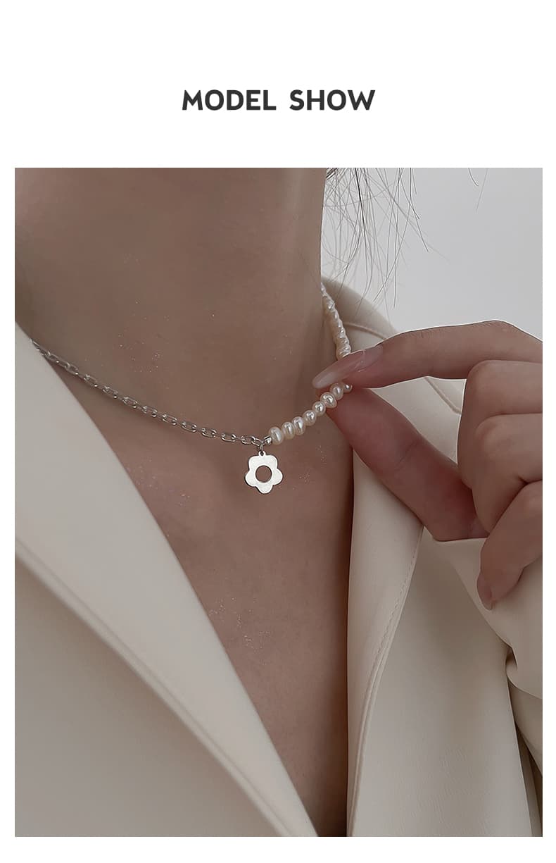 シルバー ネックレス シルバー ネックレス 花モチーフ 真珠コンビネックレス