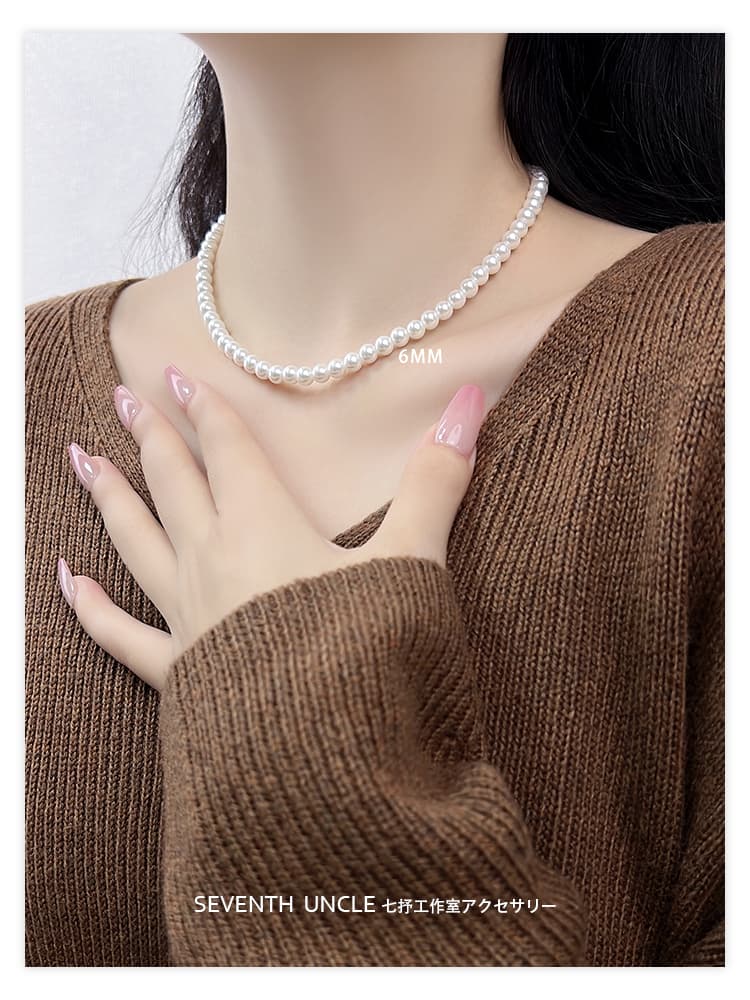 シルバー ネックレス シンプル上品パールビーズ二連ネックレス