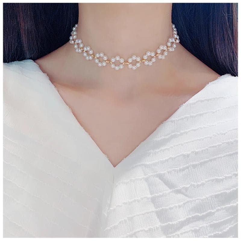 シルバー ネックレス シルバー ネックレス 花結び真珠のチョーカー