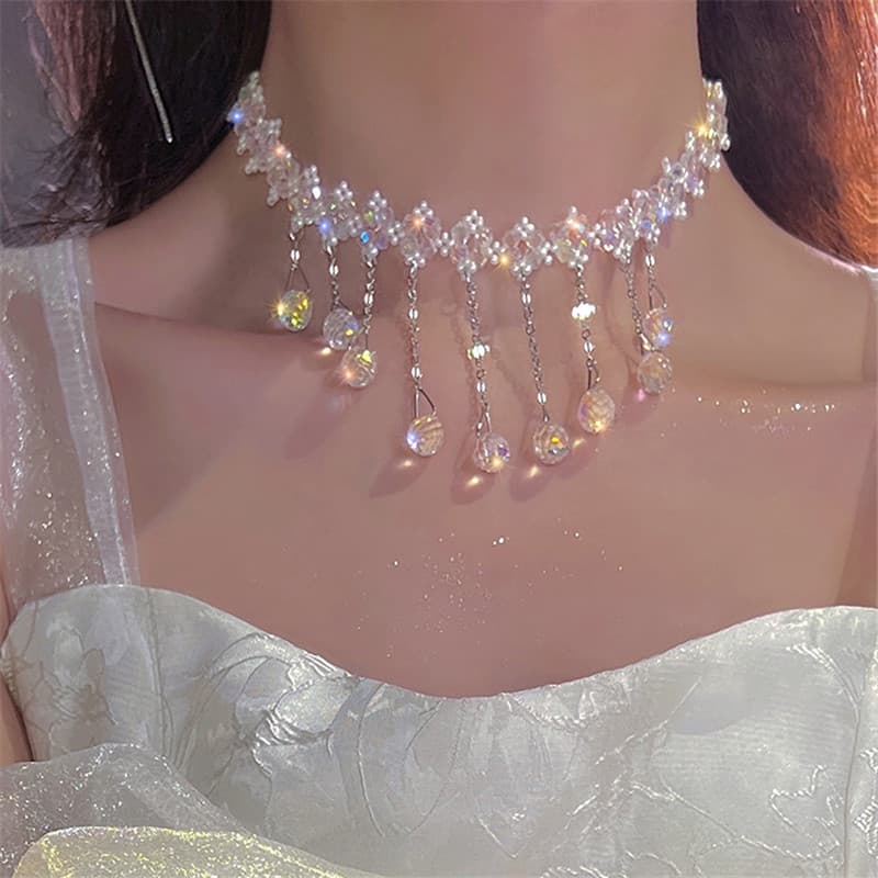 シルバー ネックレス クリスタル煌めきチョーカー