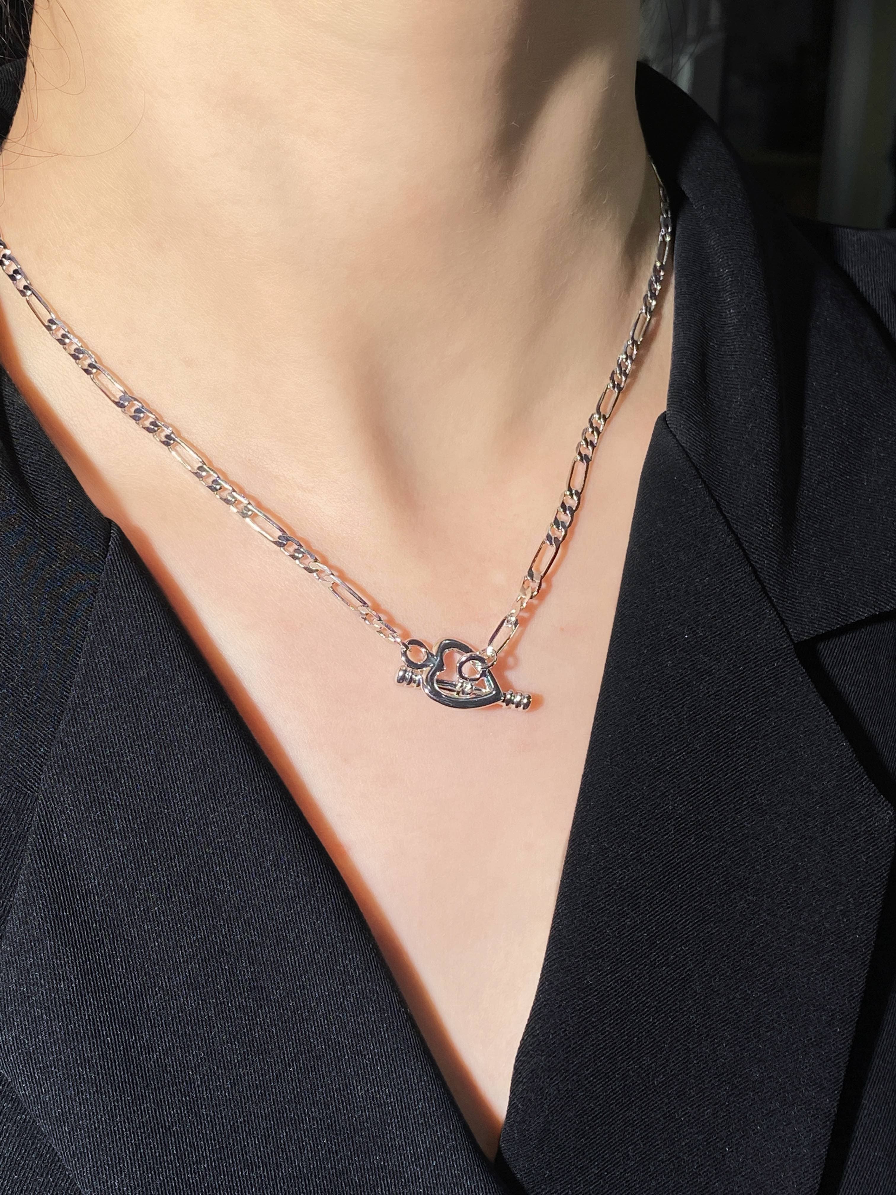 シルバー ネックレス シルバー ネックレス ハート型トグルチェーンネックレス