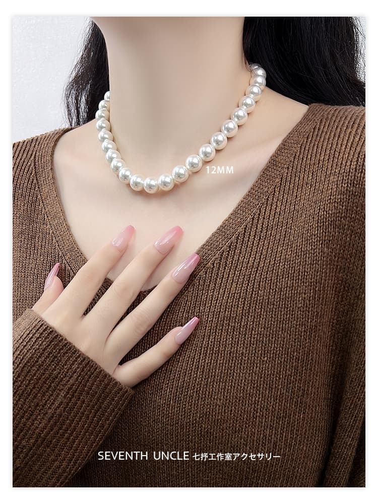 シルバー ネックレス シンプル上品パールビーズ二連ネックレス