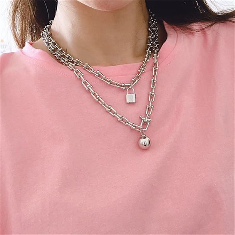 シルバー ネックレス シルバー ネックレス 鍵と玉のレイヤードチェーン