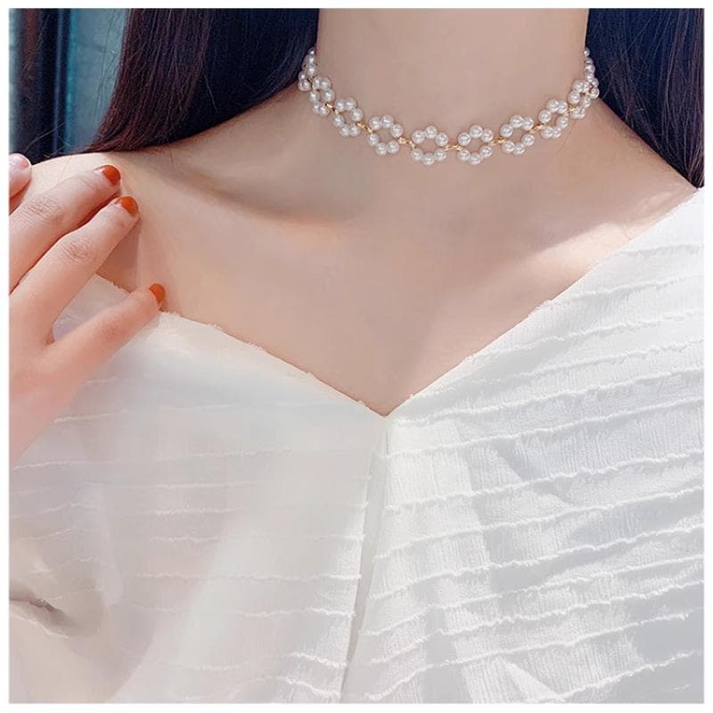 シルバー ネックレス シルバー ネックレス 花結び真珠のチョーカー