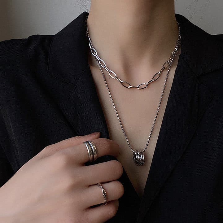 シルバー ネックレス 二連巻きワイヤーボールペンダント