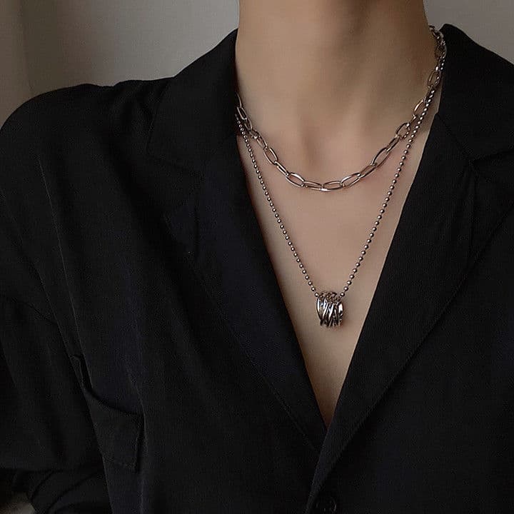 シルバー ネックレス 二連巻きワイヤーボールペンダント