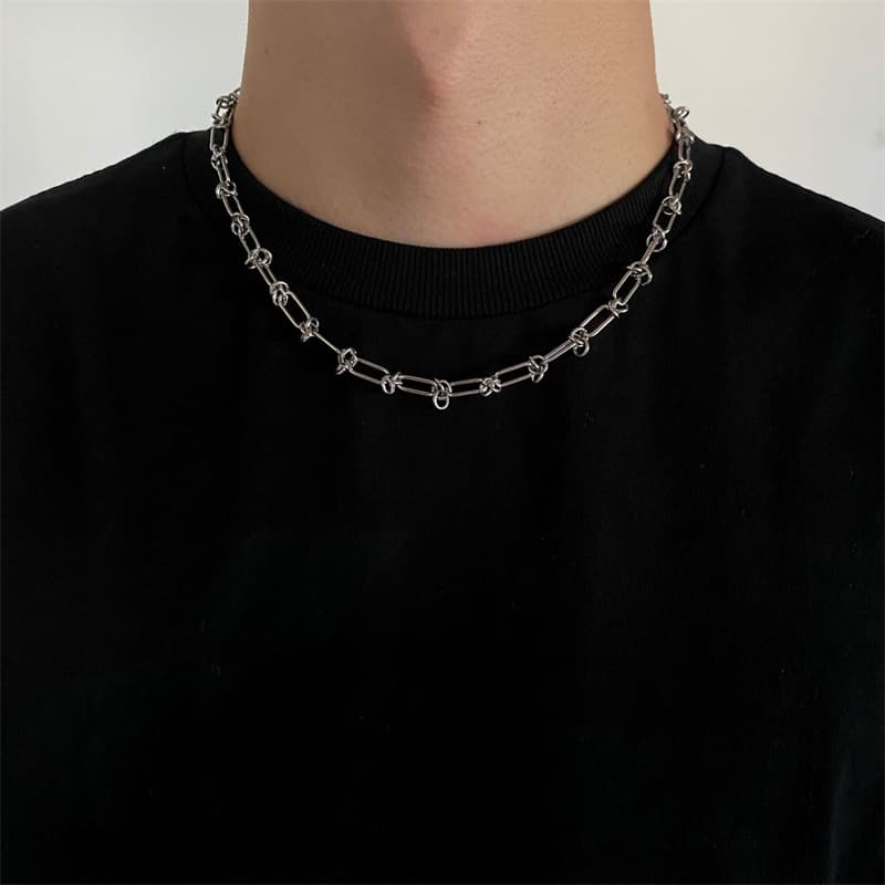 シルバー ネックレス 長方形チェーン ペンダント