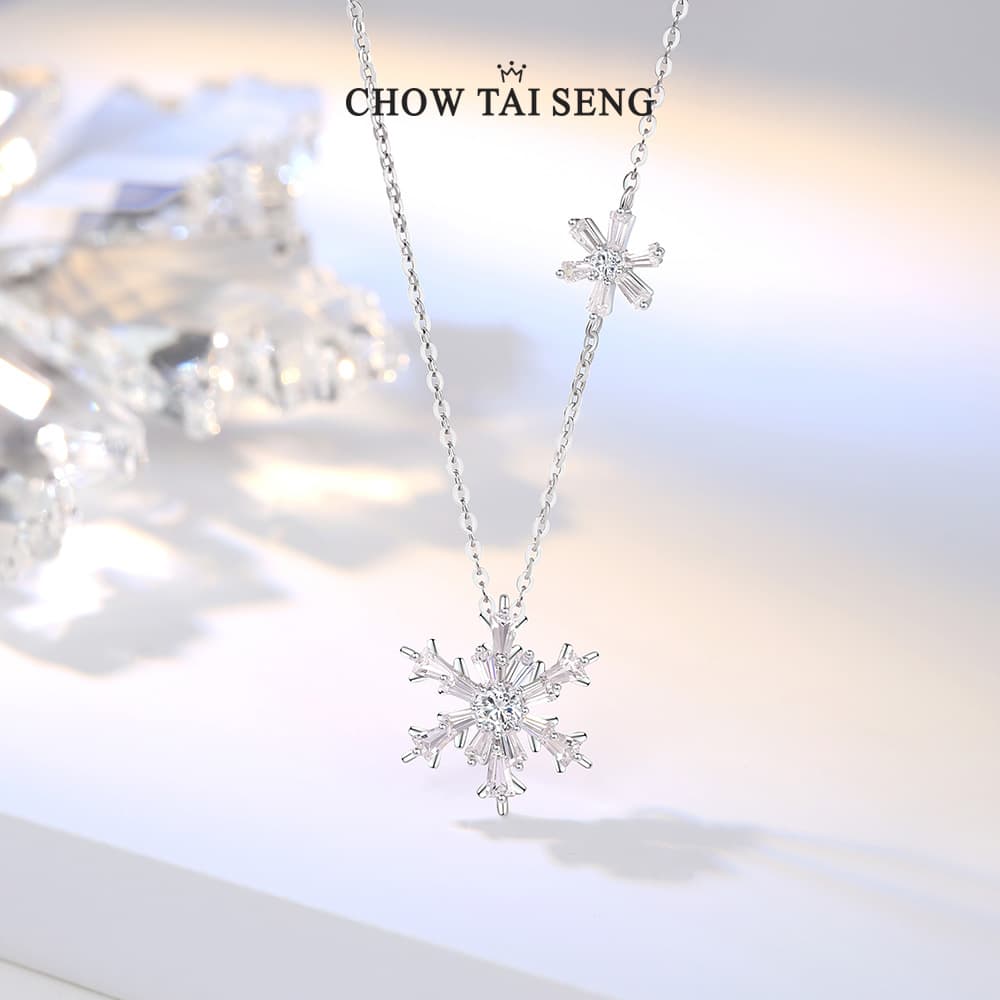 シルバー ネックレス 雪の結晶モチーフ 二連チャームネックレス