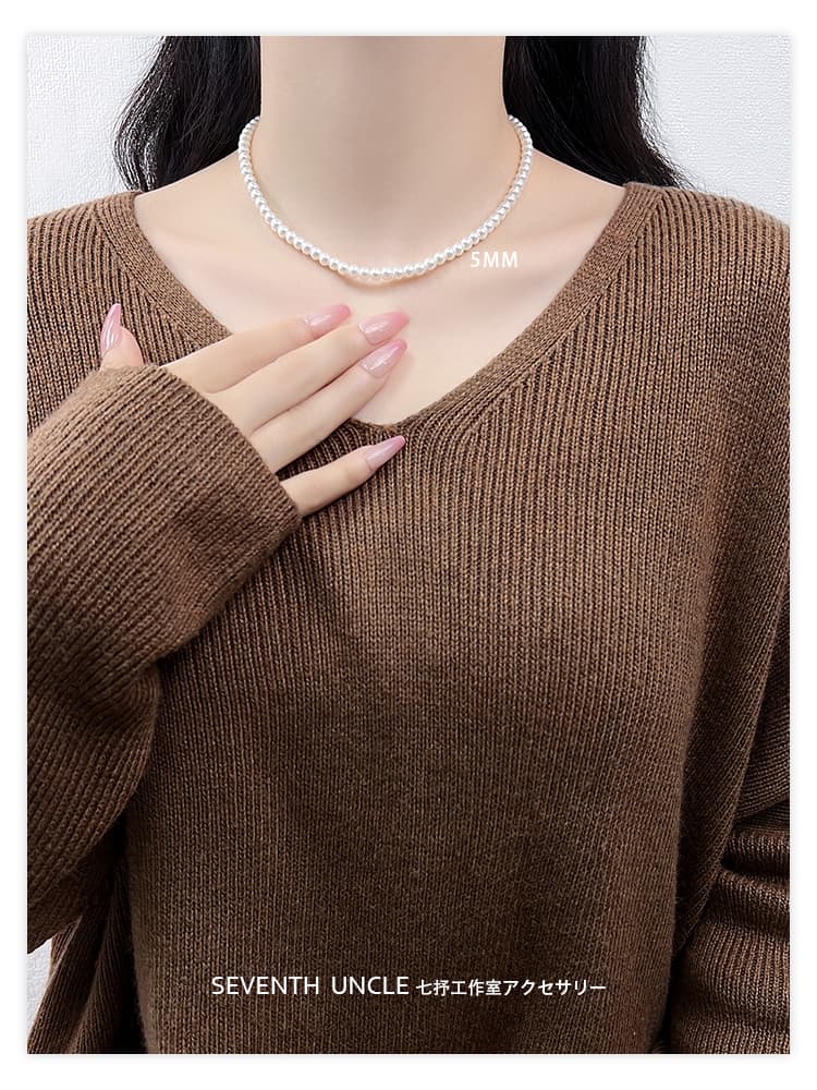 シルバー ネックレス シンプル上品パールビーズ二連ネックレス
