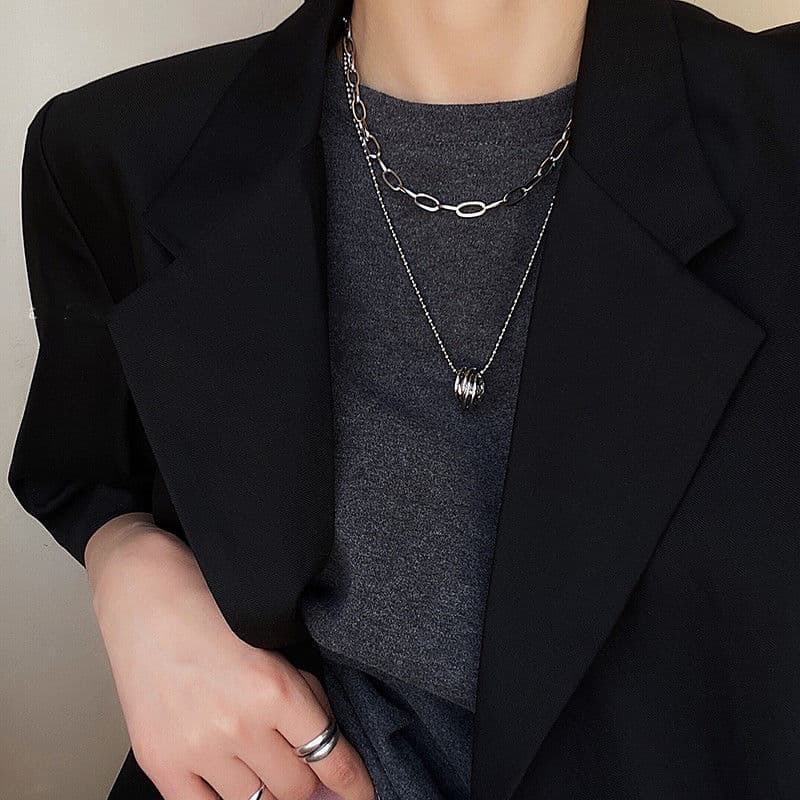シルバー ネックレス 二連巻きワイヤーボールペンダント