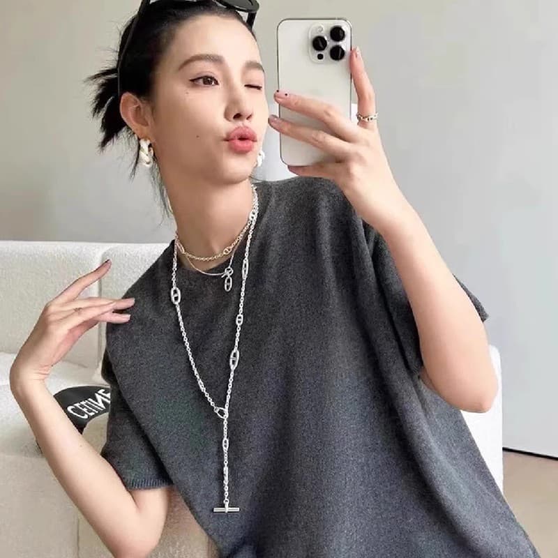 シルバー ネックレス 優美な連鎖デザイン ダブルチャーム ネックレス