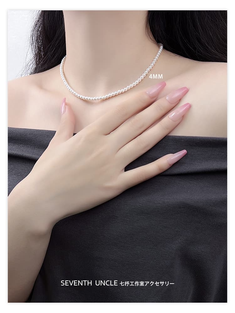 シルバー ネックレス シンプル上品パールビーズ二連ネックレス