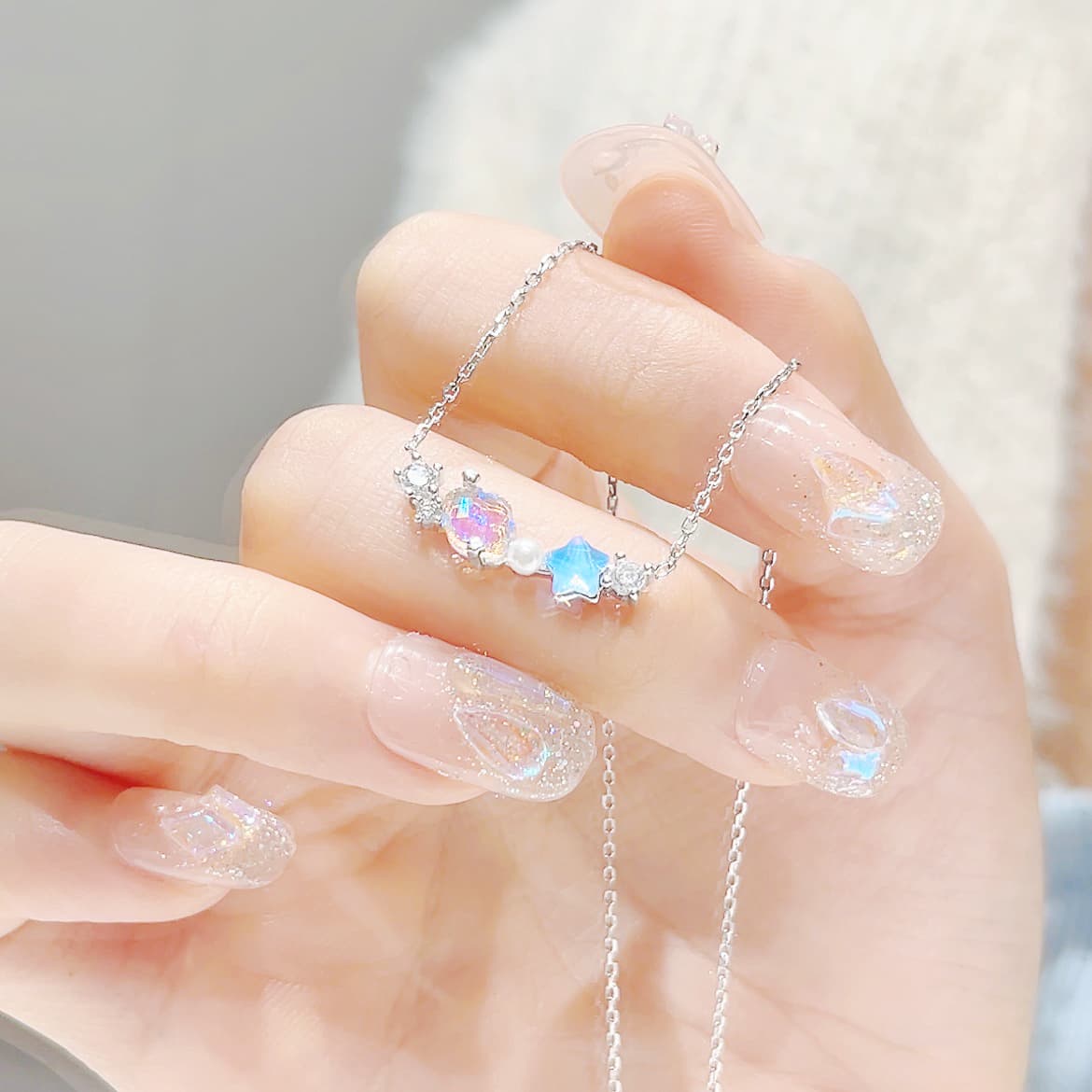 シルバー ネックレス シルバー ネックレス 海の星空 貝殻と星のペンダント