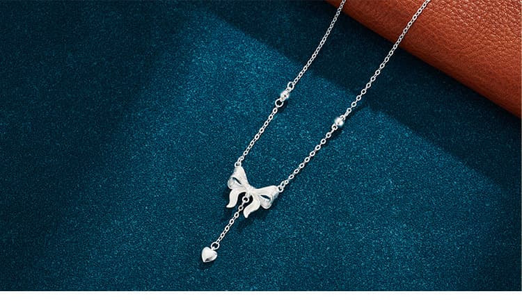 シルバー ネックレス リボン モチーフ 一粒 ドロップ ネックレス
